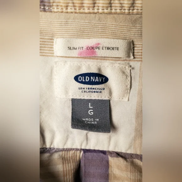 (4/$20) Old Navy Men's Casual Button Down Shirt Blue & White Checkered Size L - Picture 4 of 5